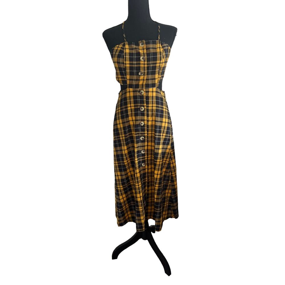 Urban Outfitters Yellow Plaid Midi Dress